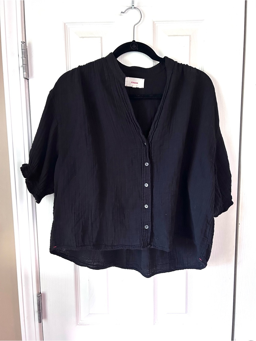 Xirena Black Cotton Gauze Button Front Blouse Size XS